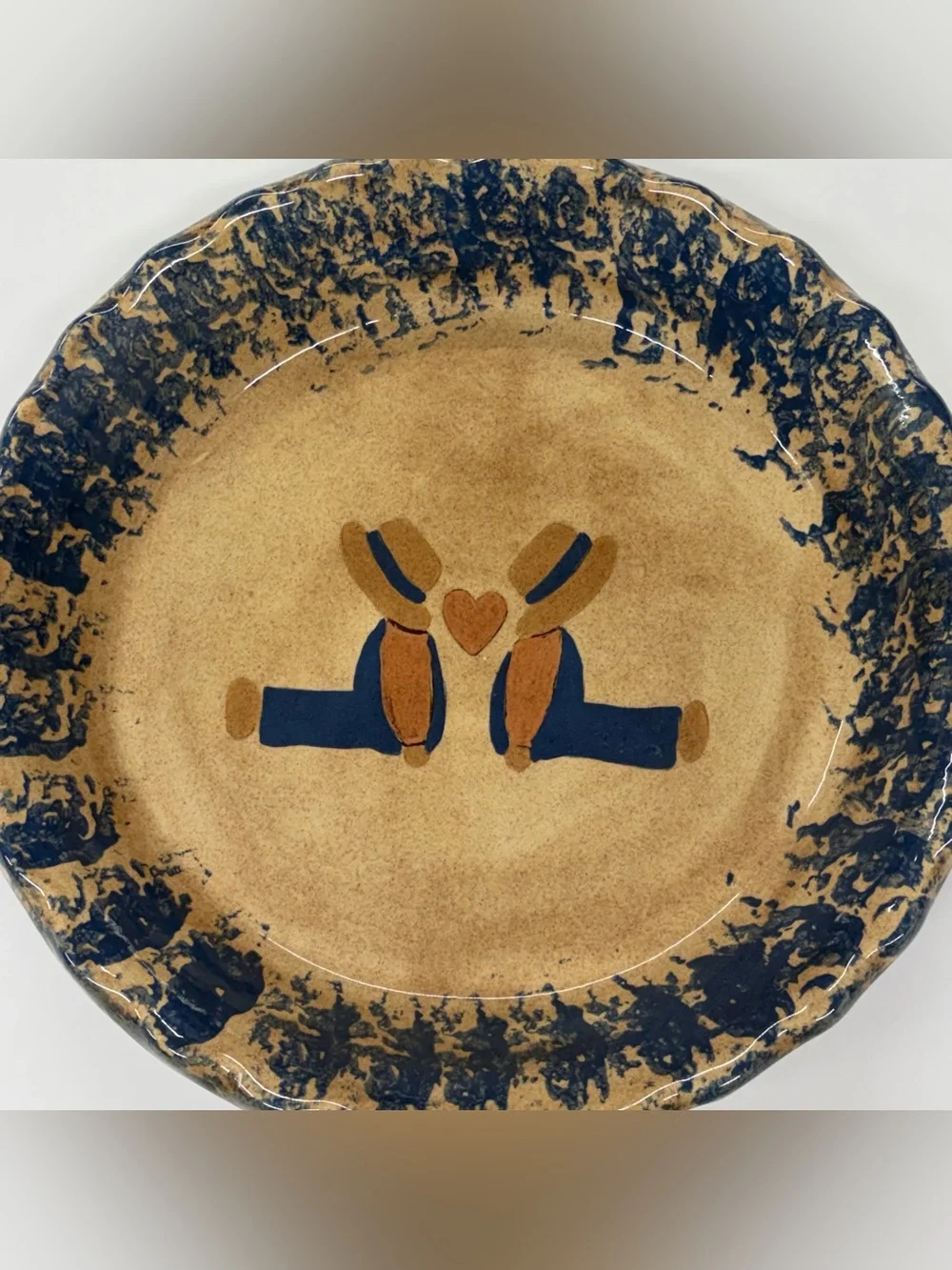 Folk Art Ceramic Pie Plate Country Grandma Decor Cottage Core 9.5 Inch